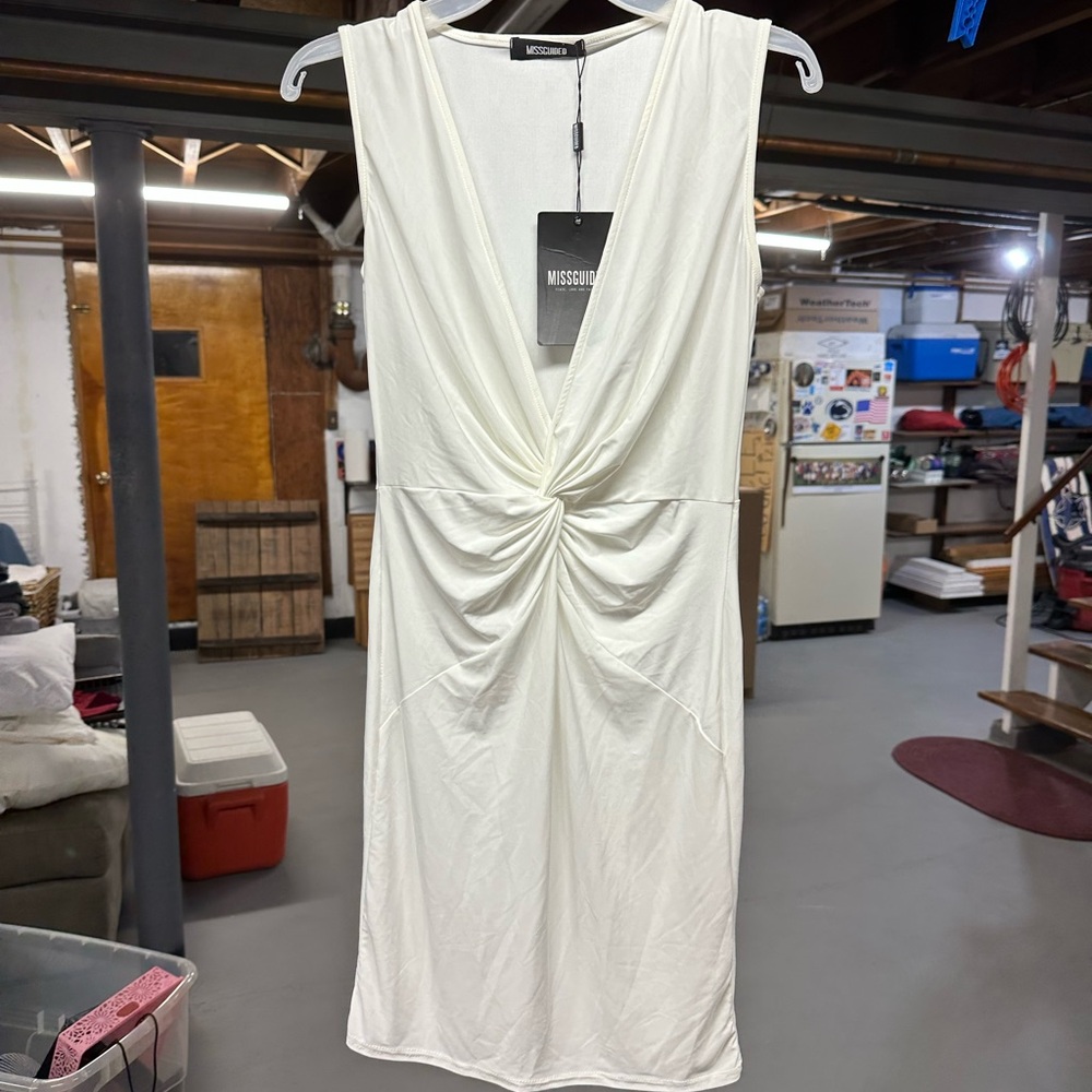 Missguided White Twist Front Midi Dress